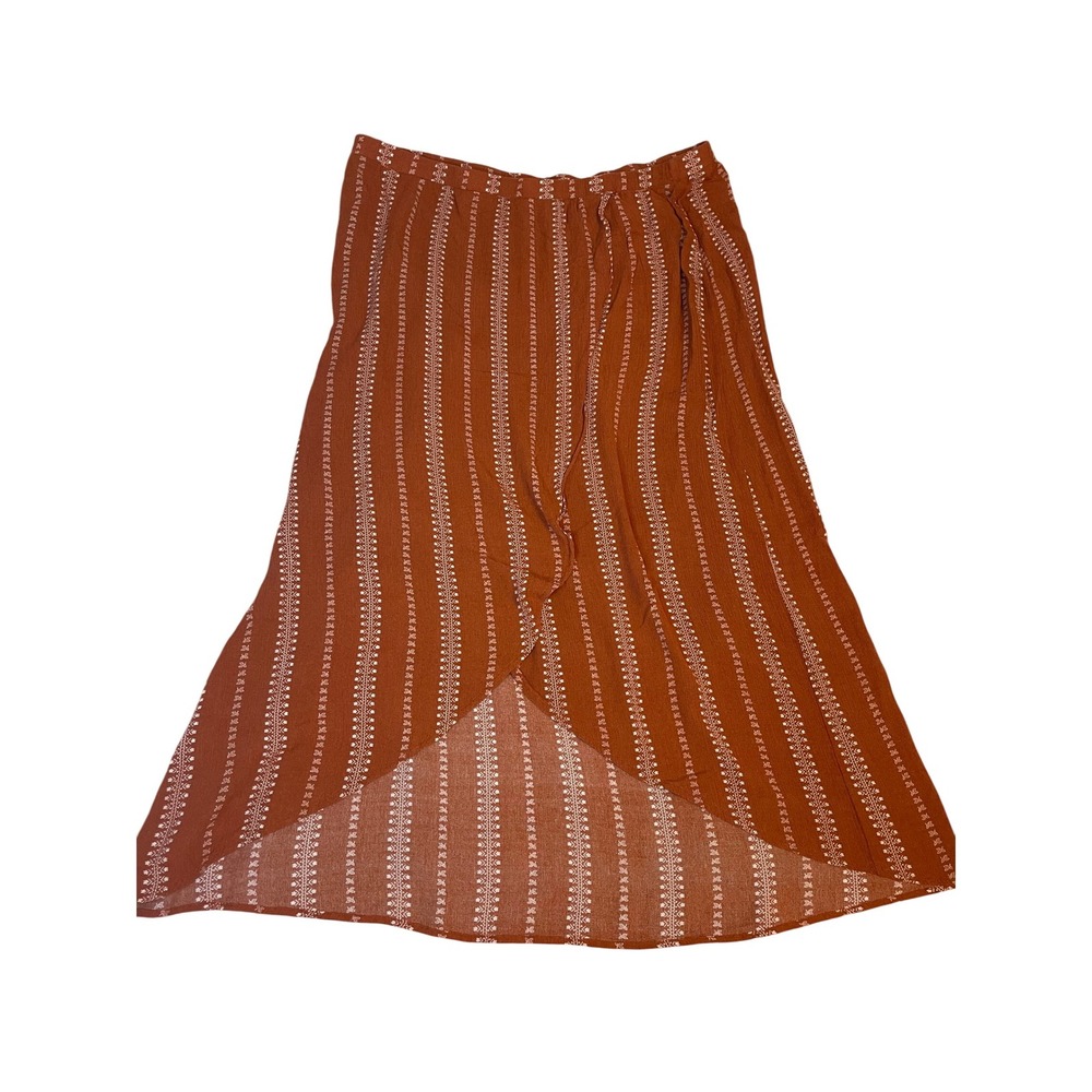 Rue+ 3X Rust Orange White Striped Ruffled High‎ Low Maxi Skirt Women Boho Flowy